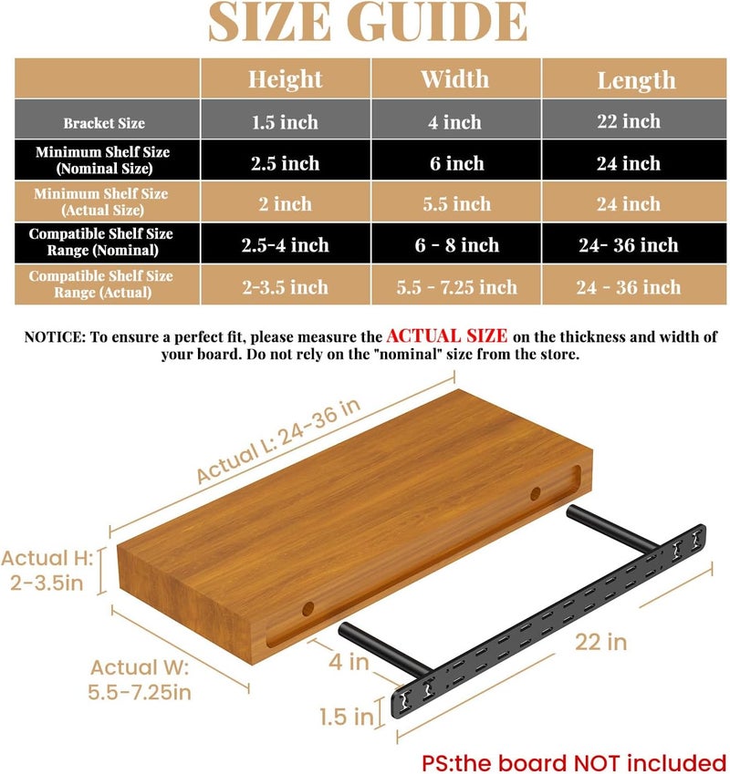 Craftersmark 2pcs Floating Shelf Hardware Heavy Duty Hidden Shelf Brackets Support,Wall Mounting Invisible Floating Shelves Bracket with Jig (22" x 4" x 1.5" with Tools) - Image 2
